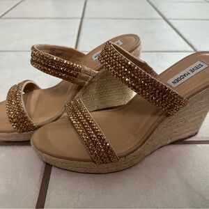 Steve Madden Upton Gold Beaded Wedge Sandals